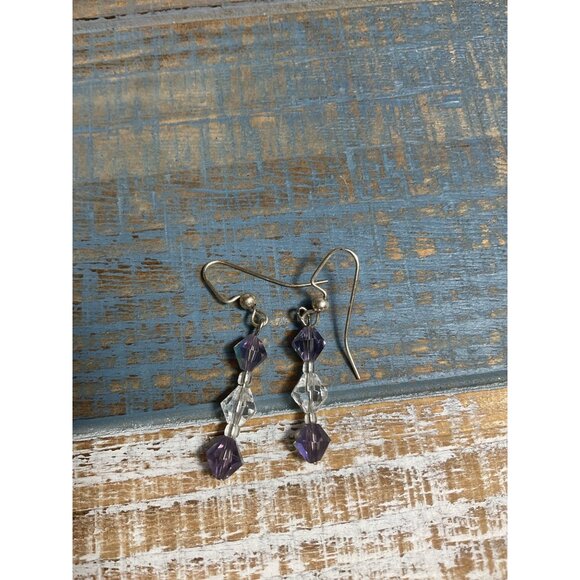 Handmade Crystal Dangle Earrings With Sterling Silver Hooks - Picture 3 of 3